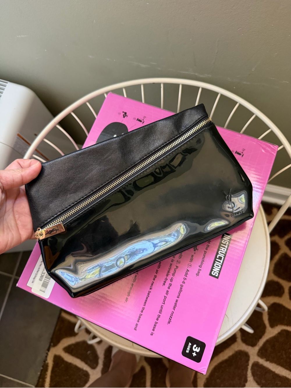 Saint Laurent Black Patent Leather Pouch make up bag